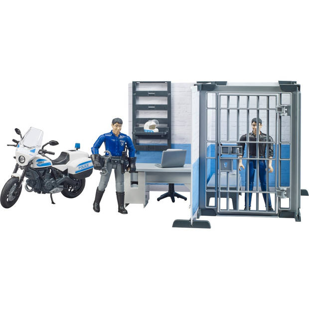 Bruder bworld Politiekantoor, -cel en -motorfiets (62732)