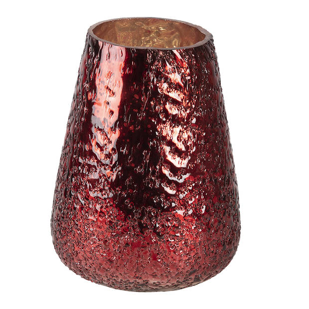 Clayre & Eef Theelichthouder Ø 13x18 cm Rood Glas Rond Waxinelichthouder Rood Waxinelichthouder