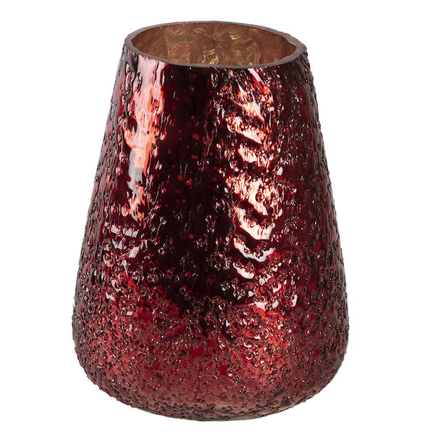 Clayre & Eef Theelichthouder Ø 13x18 cm Rood Glas Rond Waxinelichthouder Rood Waxinelichthouder