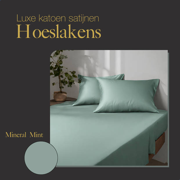 Ten Cate Premium Katoensatijnen Hoeslaken 160x200 - Mineral Mint