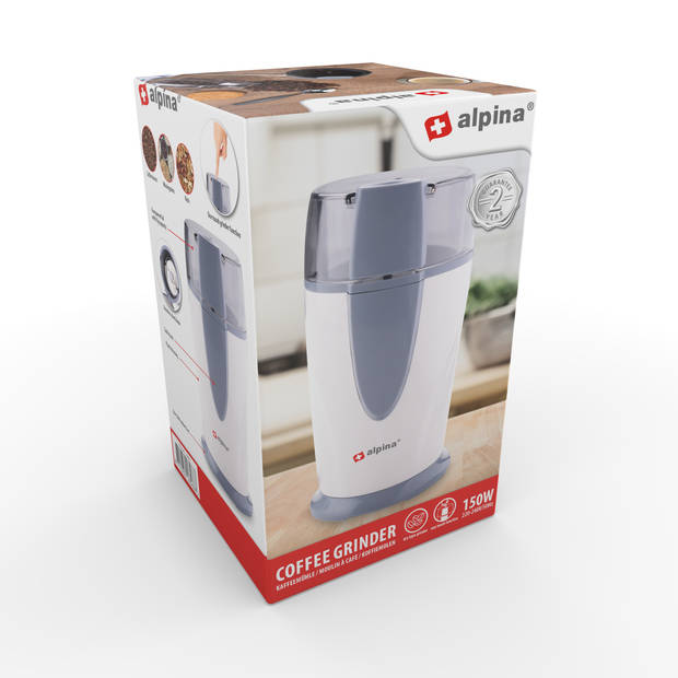 Alpina Koffiemolen Elektrisch - 150W - Maler voor Koffiebonen, Zaden, Granen en Noten - 65 Gram - Anti-Slip Pootjes