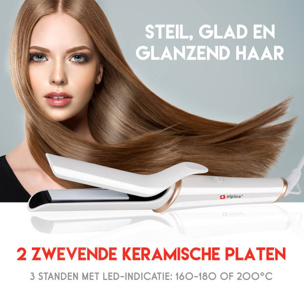 alpina Stijltang - Straightener - Keramische Platen - 3 Temperaturen - Steil, Glad en Glanzend Haar