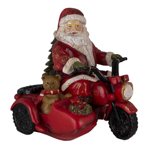 Clayre & Eef Rode Decoratie kerstman op motor 19*14*17 cm 6PR4719