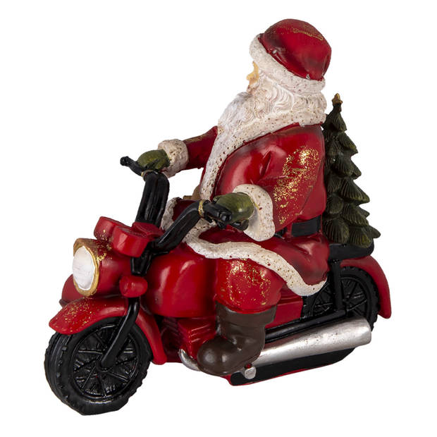 Clayre & Eef Rode Decoratie kerstman op motor 19*14*17 cm 6PR4719