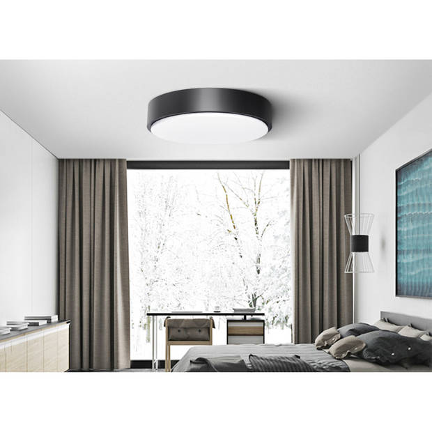 LED Plafondlamp - Aigi Santi - Opbouw Rond 12W - Natuurlijk Wit 4000K - Mat Zwart Aluminium