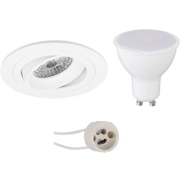 LED Spot Set - Pragmi Alpin Pro - GU10 Fitting - Inbouw Rond - Mat Wit - 6W - Natuurlijk Wit 4200K - Kantelbaar Ø92mm