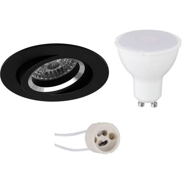 LED Spot Set - Pragmi Aerony Pro - GU10 Fitting - Inbouw Rond - Mat Zwart - 6W - Natuurlijk Wit 4200K - Kantelbaar -