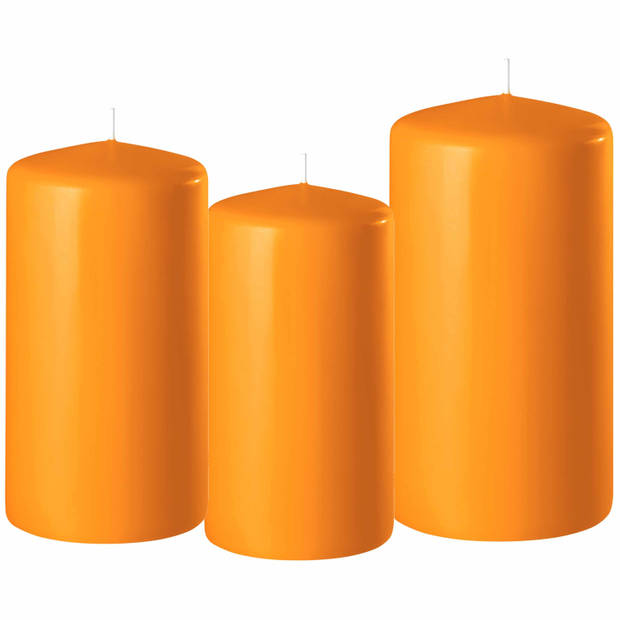 3x stuks oranje stompkaarsen 10-12-15 cm - Stompkaarsen