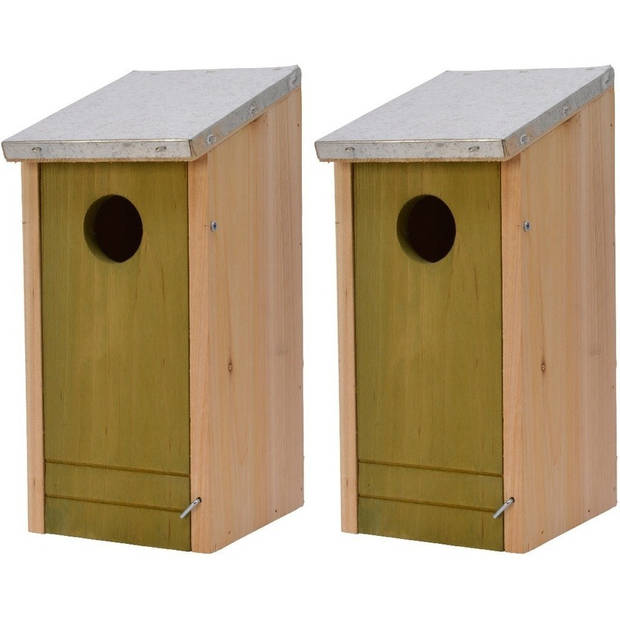 2x Lichtgroene vogelhuisjes voor kleine vogels 26 cm - Vogelhuisjes