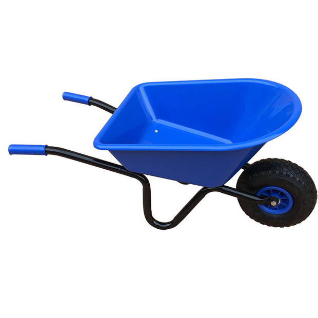 Kunststof/metalen speelgoed kruiwagen blauw 60 cm voor kinderen - Speelgoedkruiwagen