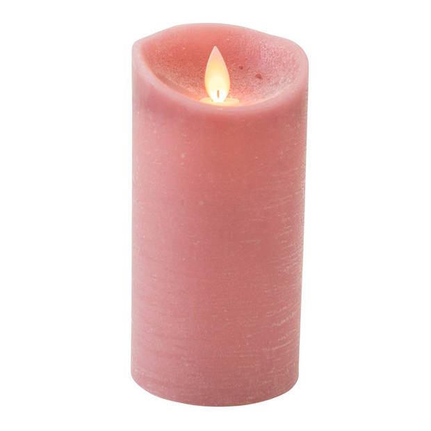 1x Antiek roze LED kaars / stompkaars met bewegende vlam 15 cm - LED kaarsen