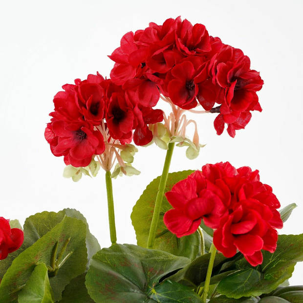 Geranium kunstplant rood in keramieken pot H34 x D20 cm - Kunstplanten