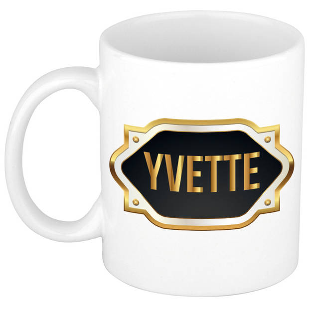 Yvette naam / voornaam kado beker / mok met goudkleurig embleem - Naam mokken