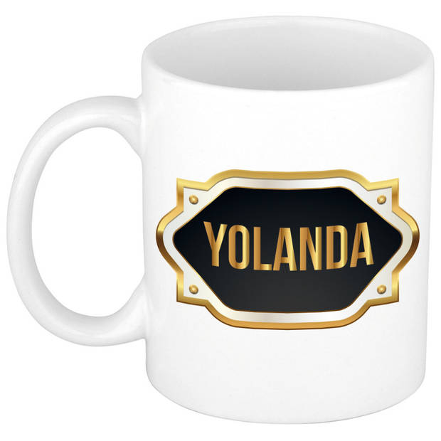Yolanda naam / voornaam kado beker / mok met goudkleurig embleem - Naam mokken