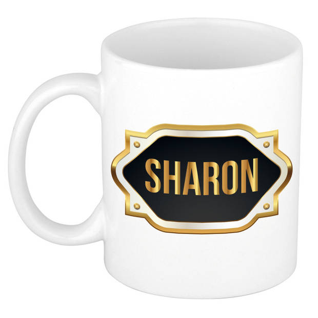 Sharon naam / voornaam kado beker / mok met goudkleurig embleem - Naam mokken