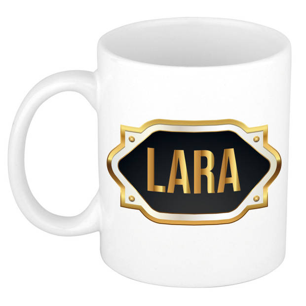Lara naam / voornaam kado beker / mok met goudkleurig embleem - Naam mokken
