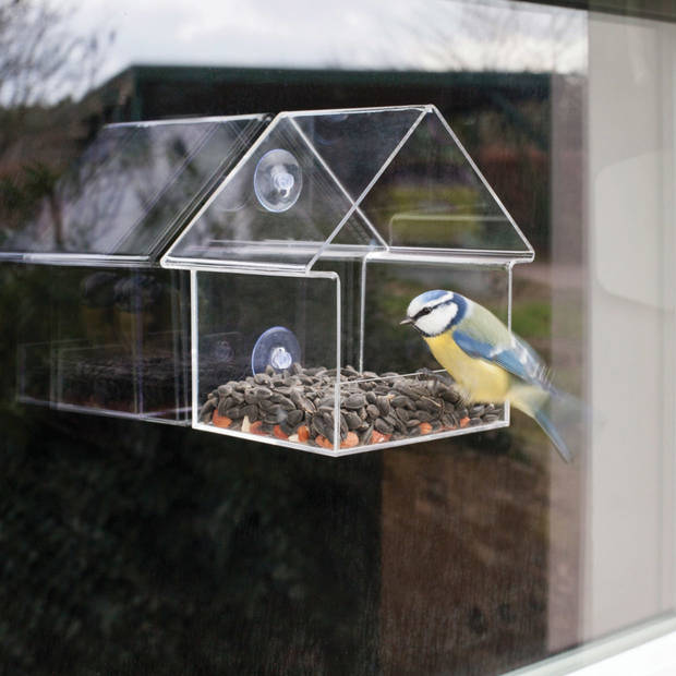Kunststof vogel raamvoederhuis/voedersilo transparant 15 cm - Vogelvoederhuisjes