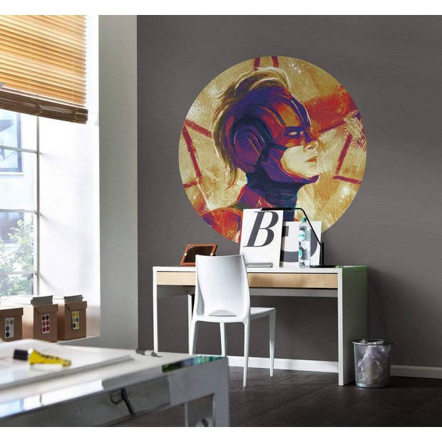 Fotobehang - Avengers Painting Captain Marvel Helmet 125x125cm - Rond - Vliesbehang - Zelfklevend