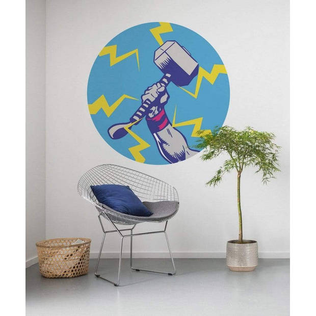 Fotobehang - Avengers Thors Hammer Pop Art 125x125cm - Rond - Vliesbehang - Zelfklevend
