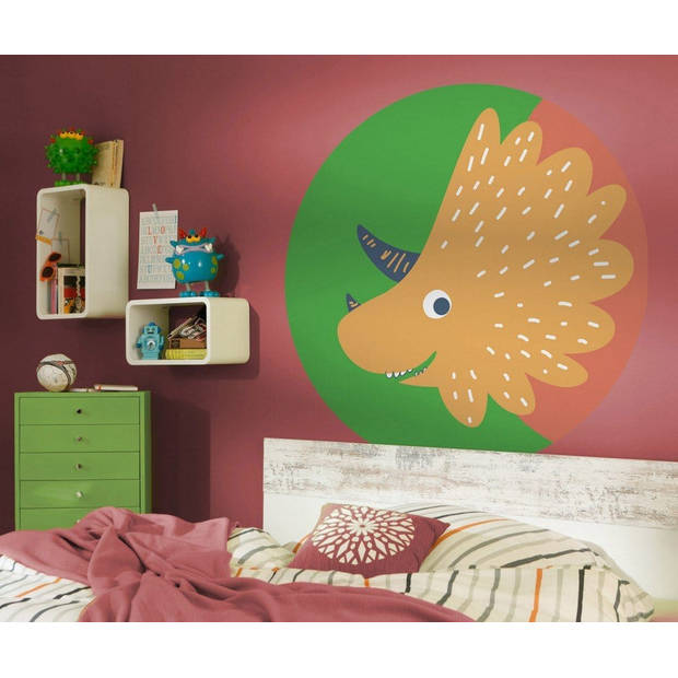 Fotobehang - Little Dino Trice 125x125cm - Rond - Vliesbehang - Zelfklevend