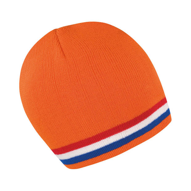 Oranje supporters winter muts met rood/wit/blauwe streep - Verkleedhoofddeksels