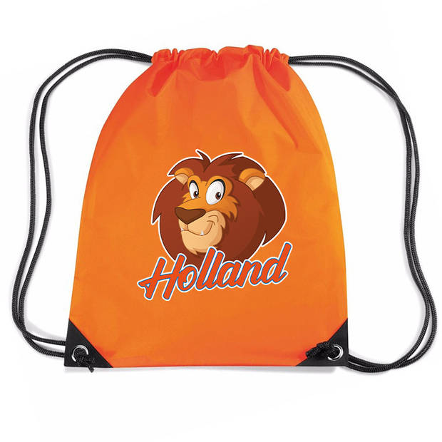 Holland cartoon leeuw nylon supporter rugzakje/sporttas oranje - EK/ WK voetbal / Koningsdag - Gymtasje - zwemtasje