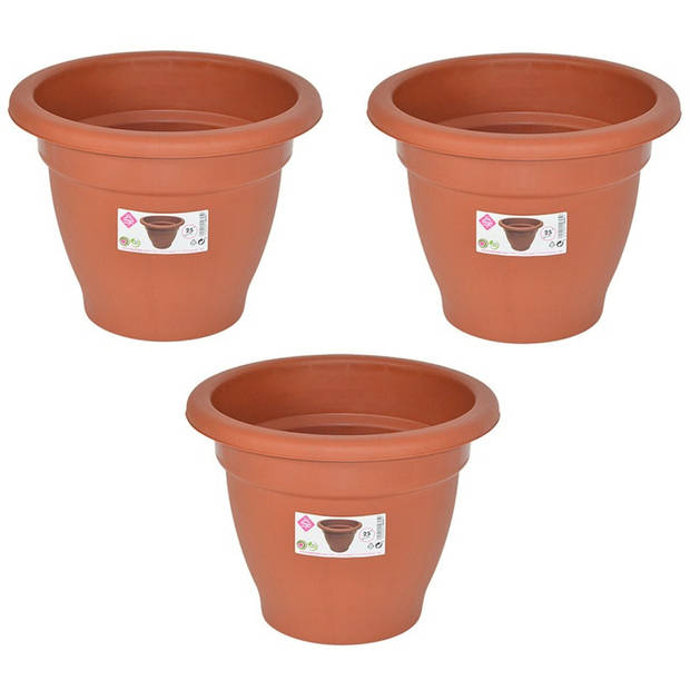 Set van 2x stuks terra cotta kleur ronde plantenpot/bloempot kunststof diameter 25 cm - Plantenpotten