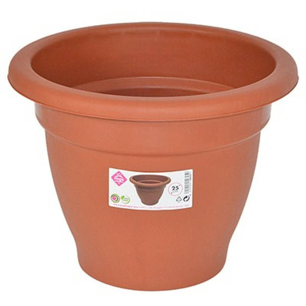 Set van 2x stuks terra cotta kleur ronde plantenpot/bloempot kunststof diameter 25 cm - Plantenpotten