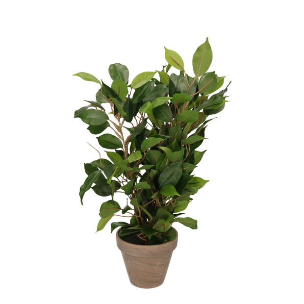 Groene ficus kunstplant 40 cm met plantenpot mat antraciet grijs D13.5 en H12.5 cm - Kunstplanten