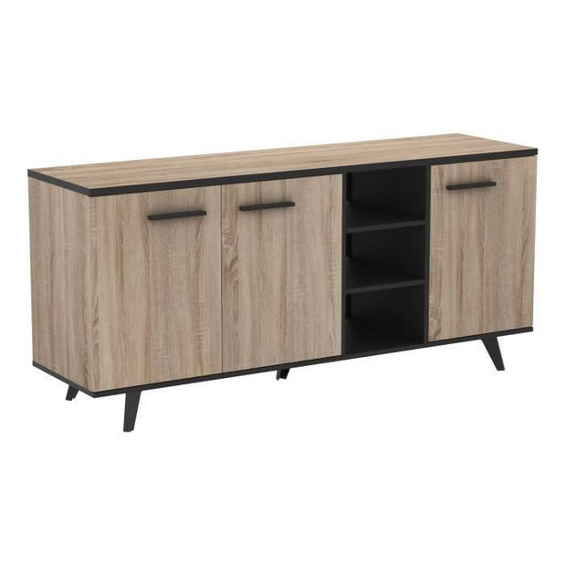 WAYNE Modern laag dressoir geborsteld eiken decor en mat zwart - L 160,7 cm