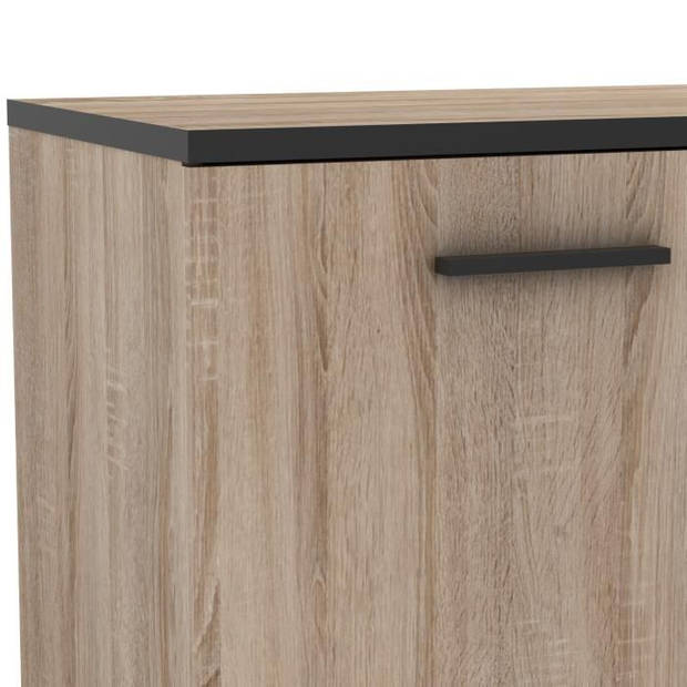 WAYNE Modern laag dressoir geborsteld eiken decor en mat zwart - L 160,7 cm