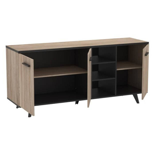 WAYNE Modern laag dressoir geborsteld eiken decor en mat zwart - L 160,7 cm