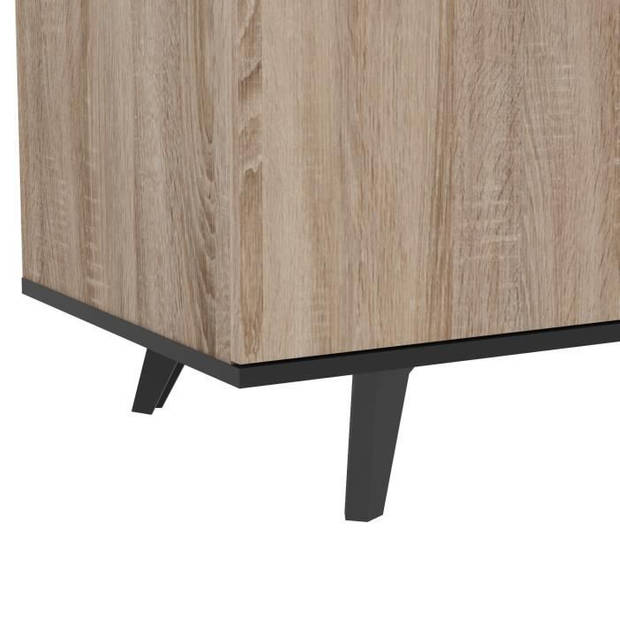 WAYNE Modern laag dressoir geborsteld eiken decor en mat zwart - L 160,7 cm