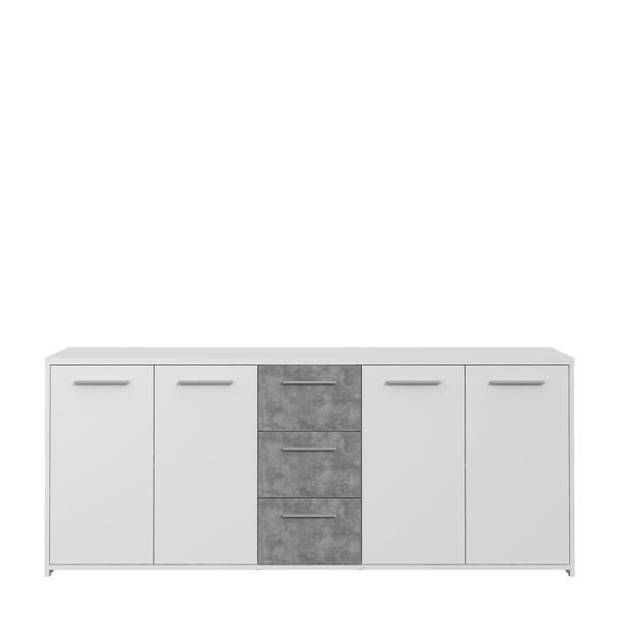 Laag dressoir 4 deuren 3 laden - Decor wit en betongrijs - L 179 x D 42 x H 74,5 cm