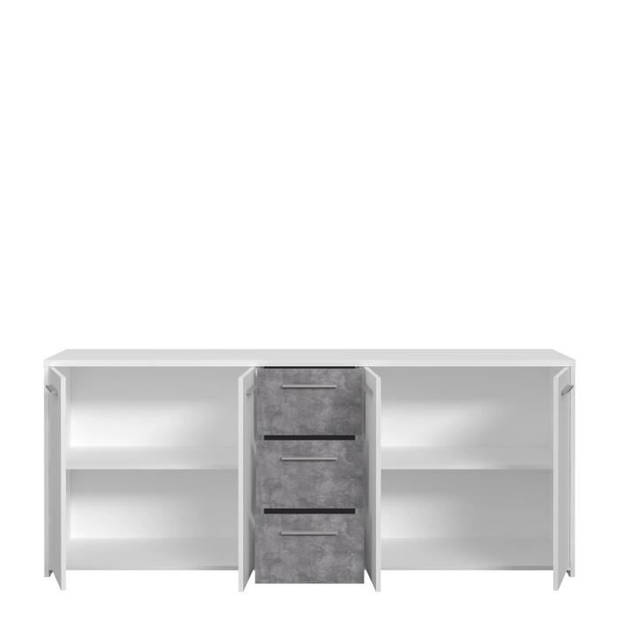 Laag dressoir 4 deuren 3 laden - Decor wit en betongrijs - L 179 x D 42 x H 74,5 cm