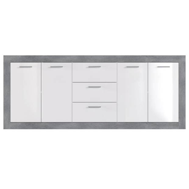 STONE Buffet 4 deuren 3 laden - Beton en wit decor - L 206 x D 45 x H 83,4 cm