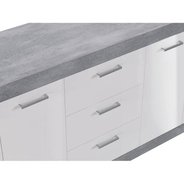 STONE Buffet 4 deuren 3 laden - Beton en wit decor - L 206 x D 45 x H 83,4 cm