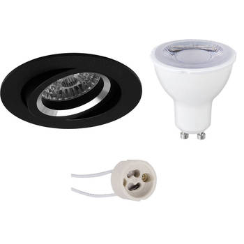 LED Spot Set - Pragmi Aerony Pro - GU10 Fitting - Dimbaar - Inbouw Rond - Mat Zwart - 6W - Helder/Koud Wit 6400K -