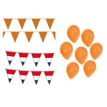 Ek voetbal Holland oranje feest versiering met ballonnen en totaal 60 meter vlaggenlijnen - Feestpakketten