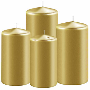 4x stuks gouden stompkaarsen 8-10-12-15 cm - Stompkaarsen