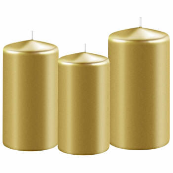 3x stuks gouden stompkaarsen 10-12-15 cm - Stompkaarsen
