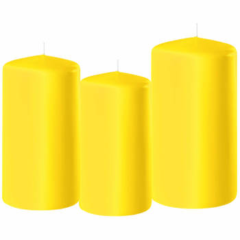 3x stuks gele stompkaarsen 10-12-15 cm - Stompkaarsen