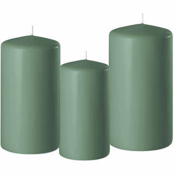 3x stuks groene stompkaarsen 10-12-15 cm - Stompkaarsen