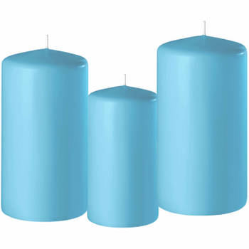 3x stuks turquoise blauwe stompkaarsen 10-12-15 cm - Stompkaarsen