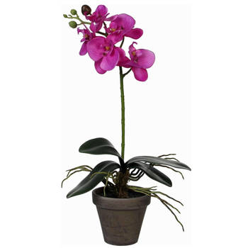 Phalaenopsis Orchidee kunstplant paars in grijze pot H38 x D13 cm - Kunstplanten