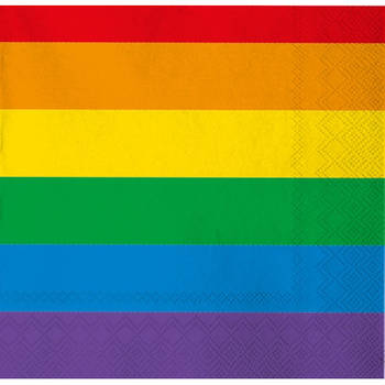 80x Regenboog thema Gay Pride versiering papieren wegwerp servetten 33 x 33 cm - Feestservetten