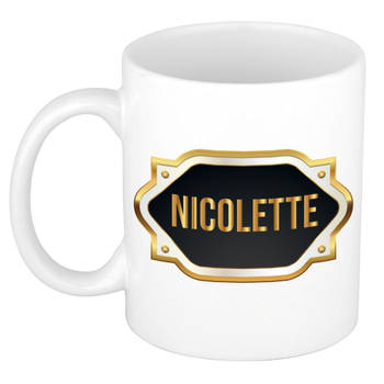 Nicolette naam / voornaam kado beker / mok met goudkleurig embleem - Naam mokken