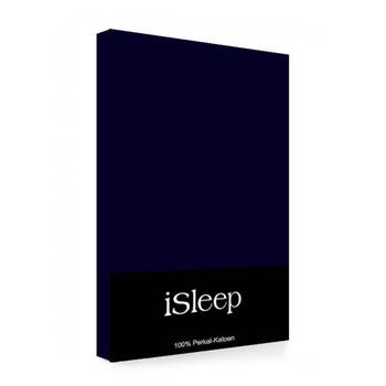 iSleep hoeslaken Perkal Katoen - Donker Blauw - 180x200