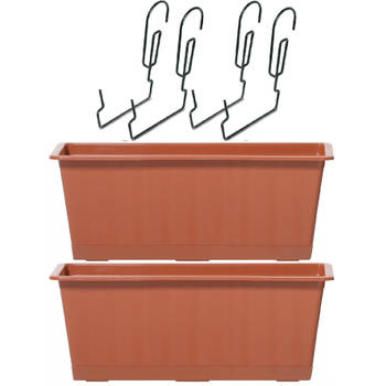 2x Terracotta balkon reling bakken/bloempotten 6,5 liter - Plantenbakken