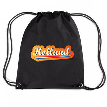 Holland nylon supporter rugzakje/sporttas zwart - EK/ WK voetbal / Koningsdag - Gymtasje - zwemtasje